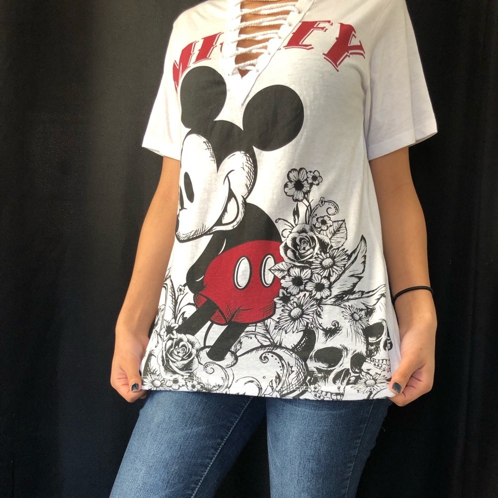 Mickey Mouse tied cut out shirt